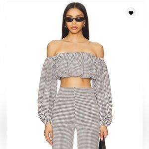 Stone Cold Fox Black & White Gingham Off-Shoulder Crop Top and Pant